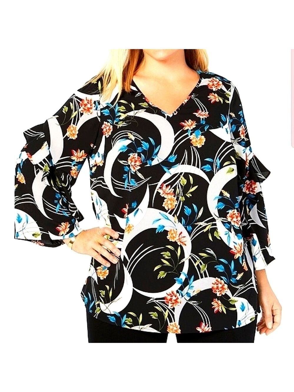 ALFANI PLUS SIZE 1X PRINTED WOMENS FALL 🍁TOP‎